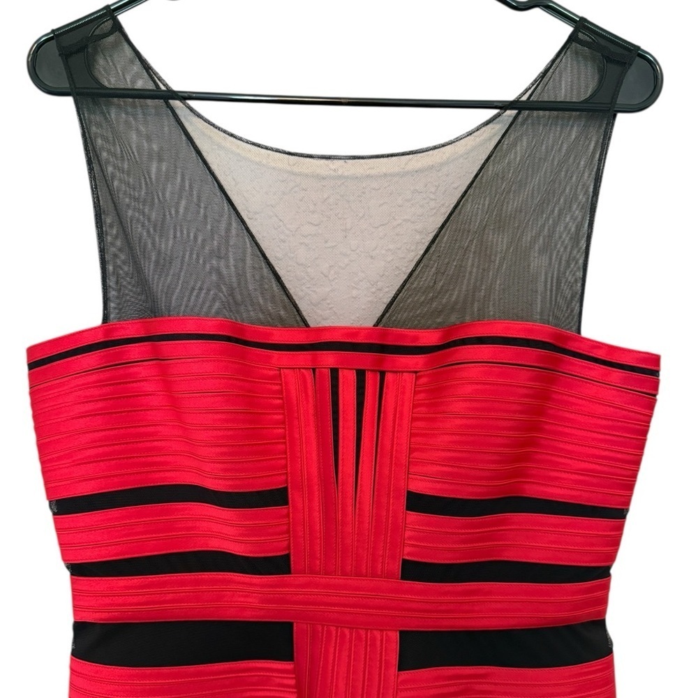 BCBGMaxAzria Brenda Jewelred Satin Sheer Bandage Bodycon Mini Dress Size 10 - Picture 7 of 11